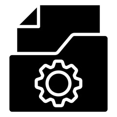 File Settings Glyph Black Silhouette Icon Design Vector - folder with a document and gear, symbolizing file settings, configuration, or document management options