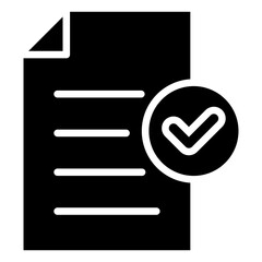 Document Approved Glyph Black Silhouette Icon Design Vector - document with a checkmark symbol indicating approval, confirmation, or successful verification