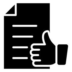 Document Like Glyph Black Silhouette Icon Design Vector - document with a thumbs-up symbol indicating positive review, recommendation, or approval