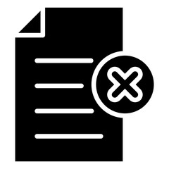 Document Rejected Glyph Black Silhouette Icon Design Vector - document marked with an X symbol, representing rejection, denial, or an invalid file