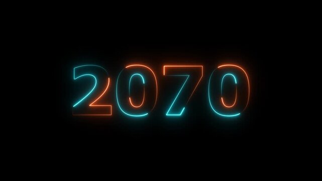 Glowing neon business number 2070 text animation futuristic 4K video.