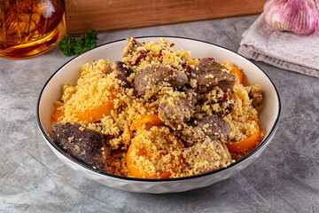 Traditional couscous with lamb and vegetables