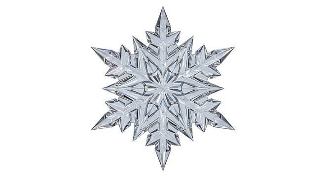 A single intricate real snowflake crystal isolated on a white background.