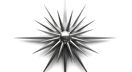 Abstract metallic starburst object with sharp spikes on a white background, creating a sense of dynamic energy and modern design.
