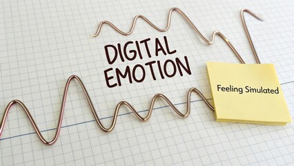 Digital Emotion Concept with Wavy Lines and Sticky Note Highlighting Simulated Feelings in a Creative Workspace
