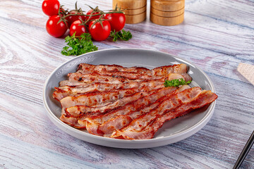 Fried pork bacon for breakfast