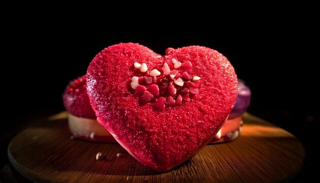 Heart-Shaped Red Velvet Cake with Cream Cheese Frosting and Sprinkles.
