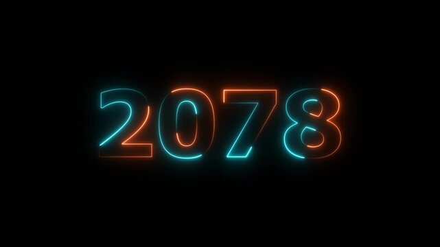 Glowing neon business number 2078 text animation futuristic 4K video.