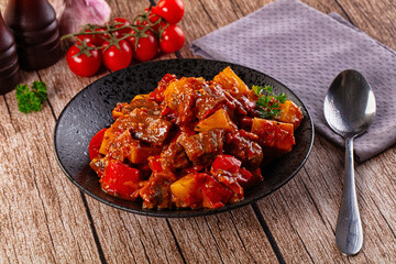 Stew Hungarian goulash with beef and vegetables