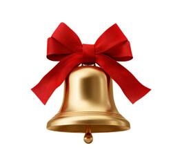 Festive golden bell with red ribbon for holiday celebrations and decorations on transparent background