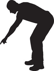 vector,   silhouette of side view of a bent man pointing his finger downwards