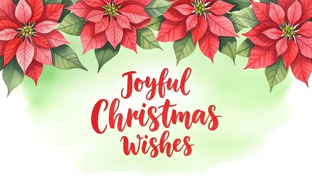 Joyful Christmas Wishes with Festive Poinsettias and Lush Greenery