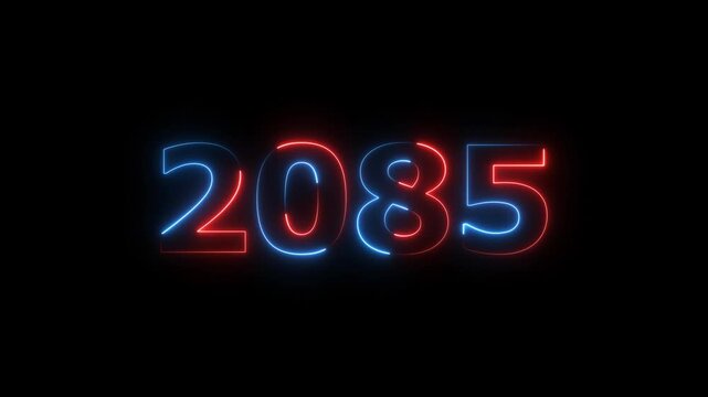 Glowing neon business number 2085 text animation futuristic 4K video.
