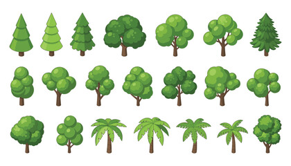Isometric Trees Collection — Green Foliage Vector Set with Various 3D Tree Shapes for Maps, Games and Landscape Design