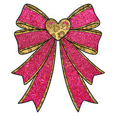 Eye-Catching pink glitter bow with heart accent offers a touch of sparkle, perfect for adding festive flair to any project or design, instantly captivating