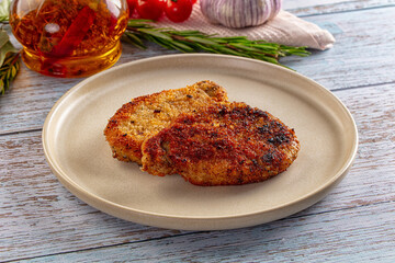 Breaded meat fillet escalope schnitzel