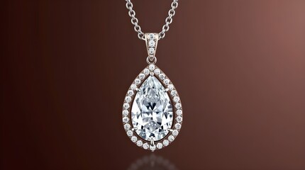 Pear cut diamond pendant necklace on chain