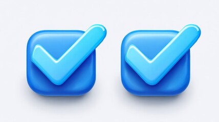 Blue checkmark icon set with ticked checkbox symbols, approval and verification icons for user interface, web, app, and business graphics on white background