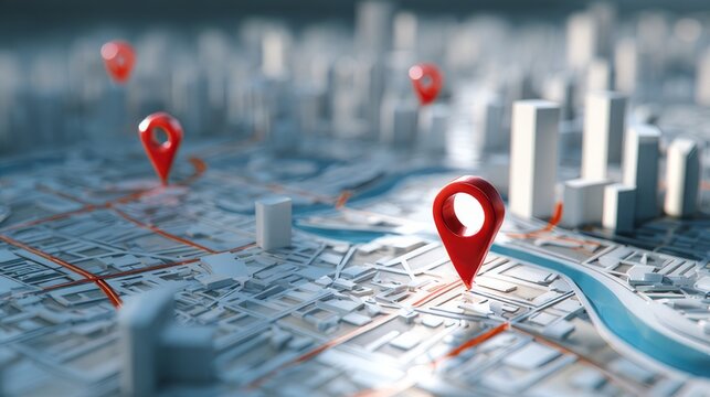 Detailed city map vector illustration with 3d pin pointers, modern urban layout, location markers, and navigation concept in clean minimal style - Powered by Adobe