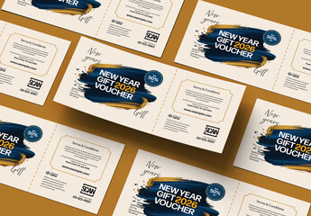 New Year 2026 Gift Voucher Template with Elegant Brush Stroke Design