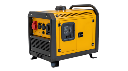 A yellow power generator sits on a black background.