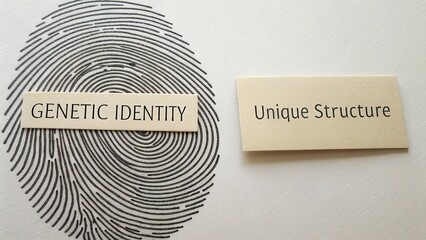 Genetic Identity Concept with Fingerprint and Unique Structure Words on Minimalist Background for Creative Illustrations