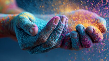 Hands holding vibrant dry colorful powder for holi festival