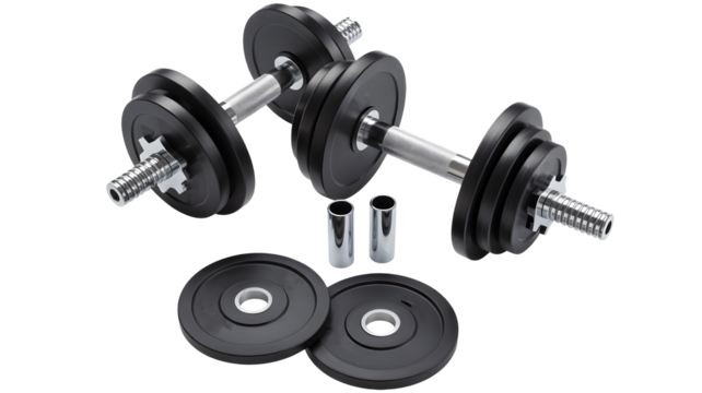 These adjustable dumbbells are ready for weight lifting and strength training.