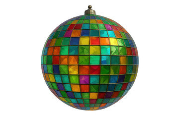Obraz premium Stained glass christmas bauble with colorful mosaic pattern, holiday decoration featuring festive vibrant design, transparent background