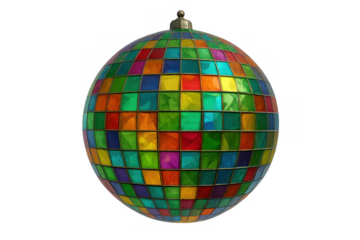 Stained glass christmas bauble with colorful mosaic pattern, holiday decoration featuring festive vibrant design, transparent background