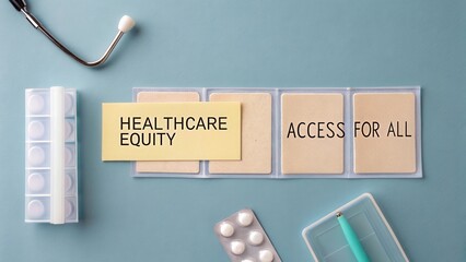 Healthcare Equity Promoting Access for All in Medical Community with Blister Pack and Stethoscope on Blue Background
