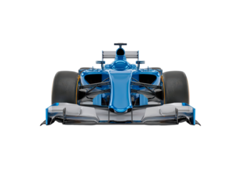 Front view of blue formula race car for motorsport enthusiasts on transparent background