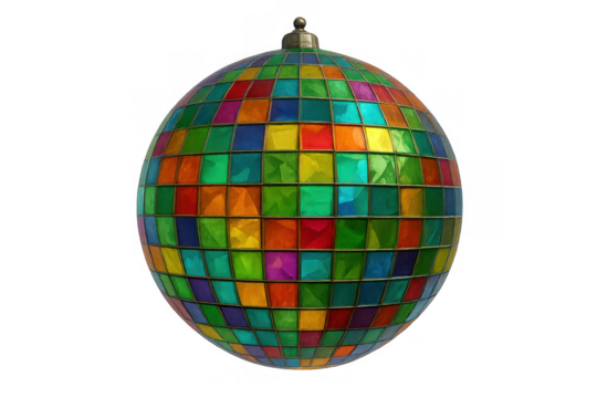 Stained glass christmas bauble with colorful mosaic pattern, holiday decoration featuring festive vibrant design, transparent background - Powered by Adobe