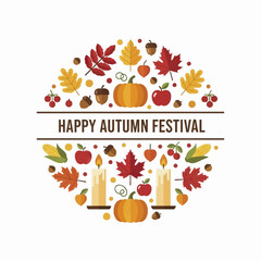 Happy Autumn Festival Celebration with Pumpkins and Leaves.