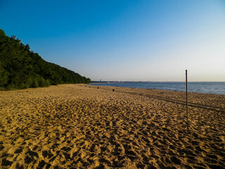 Sandy beach beach of Baltic Sea in morning, Poland.