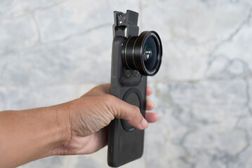 Use Closeup extra lense set with smartphone to take the photo