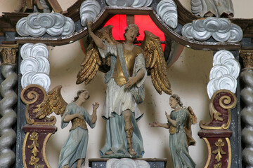 Angels, statue on the altar Adoration of the Magi in the parish church of Saint George in Durdic, Croatia
