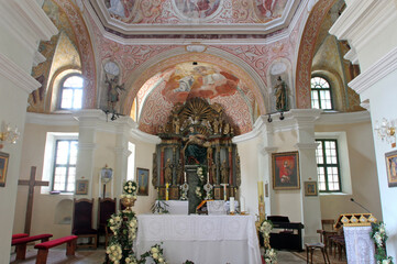 The main altar in the parish church of Our Lady of Sorrows of Carinthia in Krizevci, Croatia