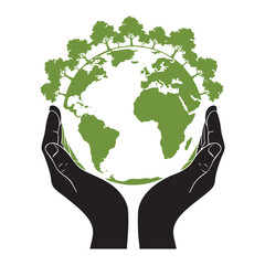 Hands Holding Green Earth with Trees Symbolizing Environmental Protection and Sustainability
