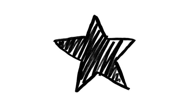 Animated Hand-Drawn Star Scribble Loop Video on White Background. Rough Marker Shape Icon for Success, Quality Rating, Excellence, Magic, or Achievement Concept.