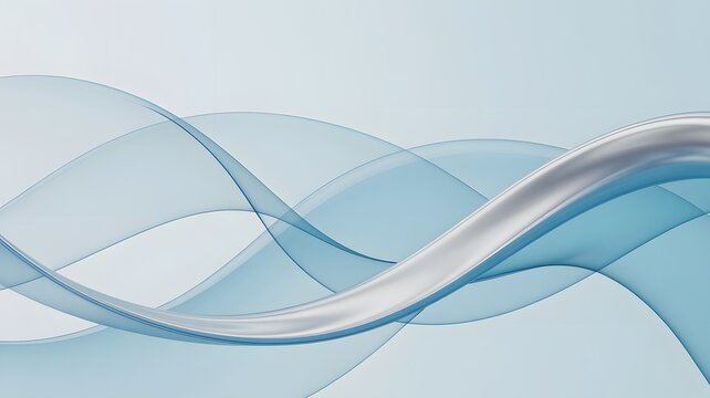 Blue waves and silver ribbon abstract background flowing