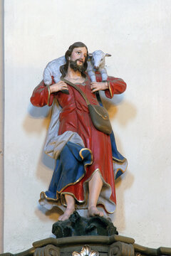 Jesus the Good Shepherd, a statue in the parish church of Our Lady of the Snow in Kutina, Croatia