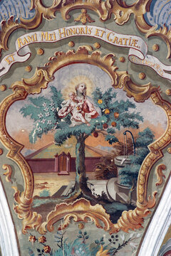 Virgin Mary with Child Jesus, fresco in the parish church of Gospa od Snjega in Kutina, Croatia