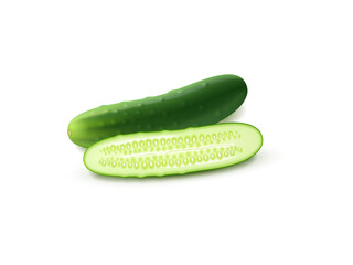 Fresh cucumber isolated on white background raw green vegetable illustration healthy salad ingredient organic natural food cooking snack diet design