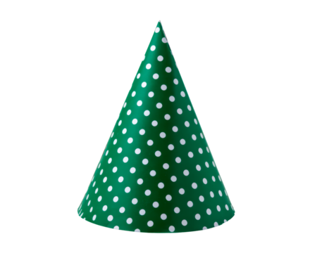 Green polka dot party hat for celebrations and festive occasions on transparent background