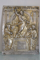 Silver relief depicting the Risen Christ with the Evangelists, Abbot's treasury in the Saint Mark Church in Korcula, Korcula island, Croatia