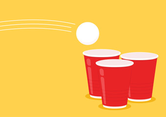 Red beer cup vector. Red plastic cup isolated on yellow background. Red plastic party cup.
