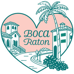 Obraz premium Boca Raton Mediterranean Street Scene – Heart-Shaped Tropical Poster