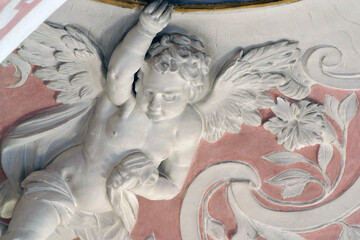 Angel, stucco on the ceiling of the Church of St. Catherine of Alexandria in Zagreb, Croatia