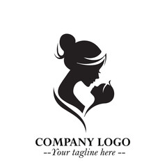 Obraz premium Mom and Baby Logo Symbol in Black on White Background for Gentle Minimalist Branding Design Art
